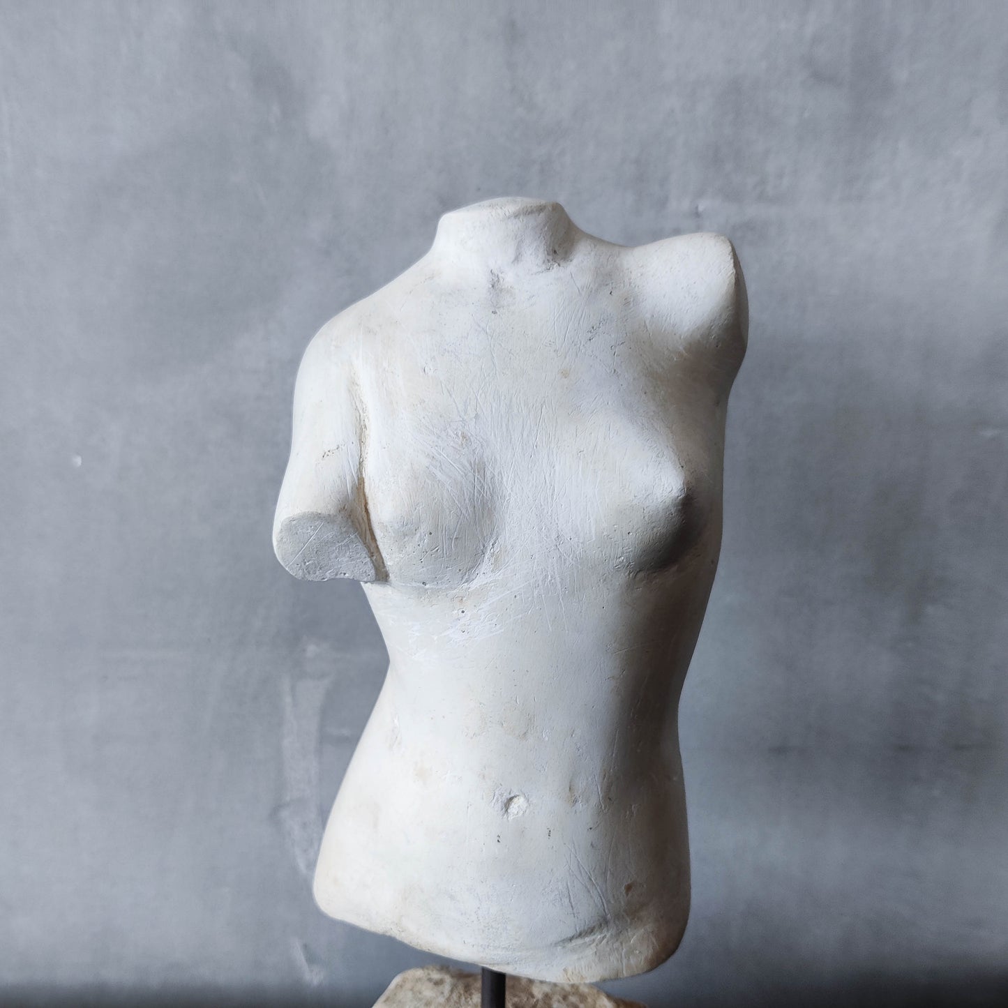 Vintage cast plaster torso nude study sculpture statue figure maquette on plinth