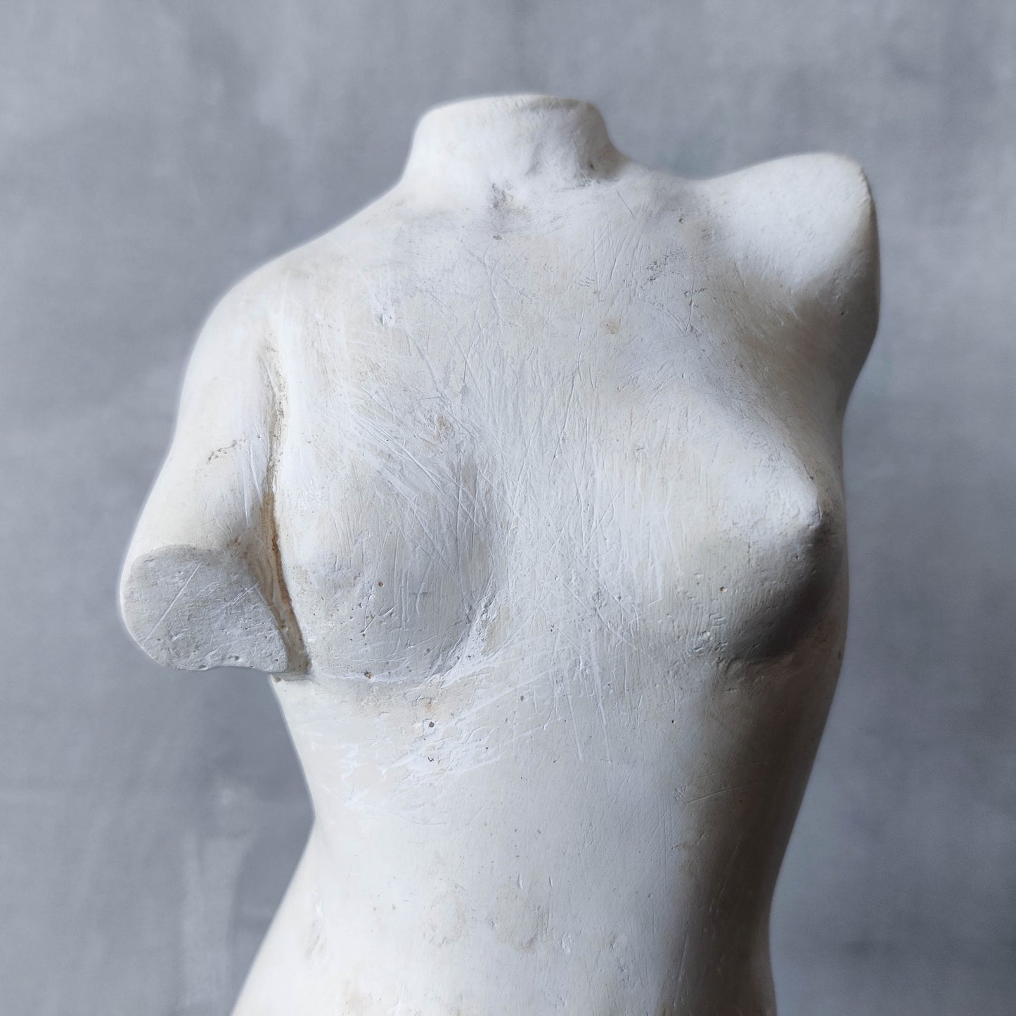 Vintage cast plaster torso nude study sculpture statue figure maquette on plinth