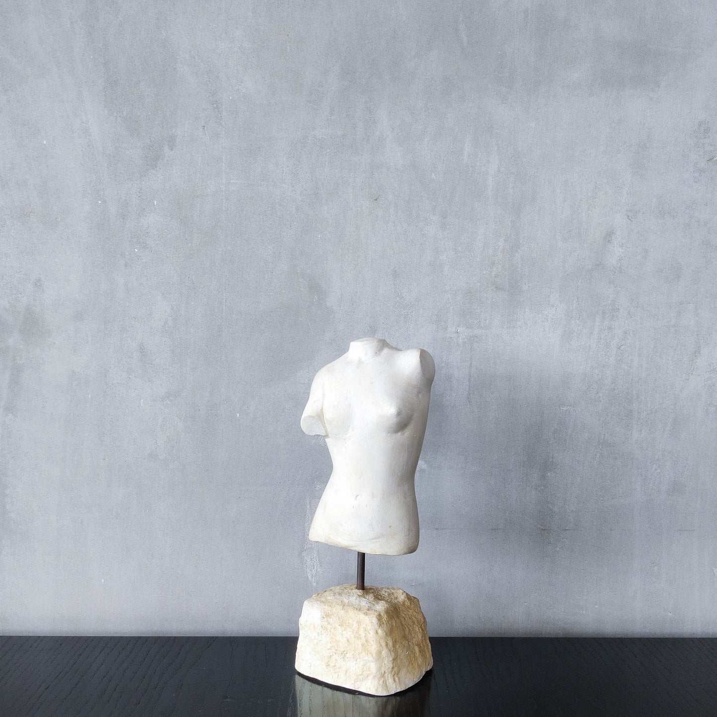 Vintage cast plaster torso nude study sculpture statue figure maquette on plinth