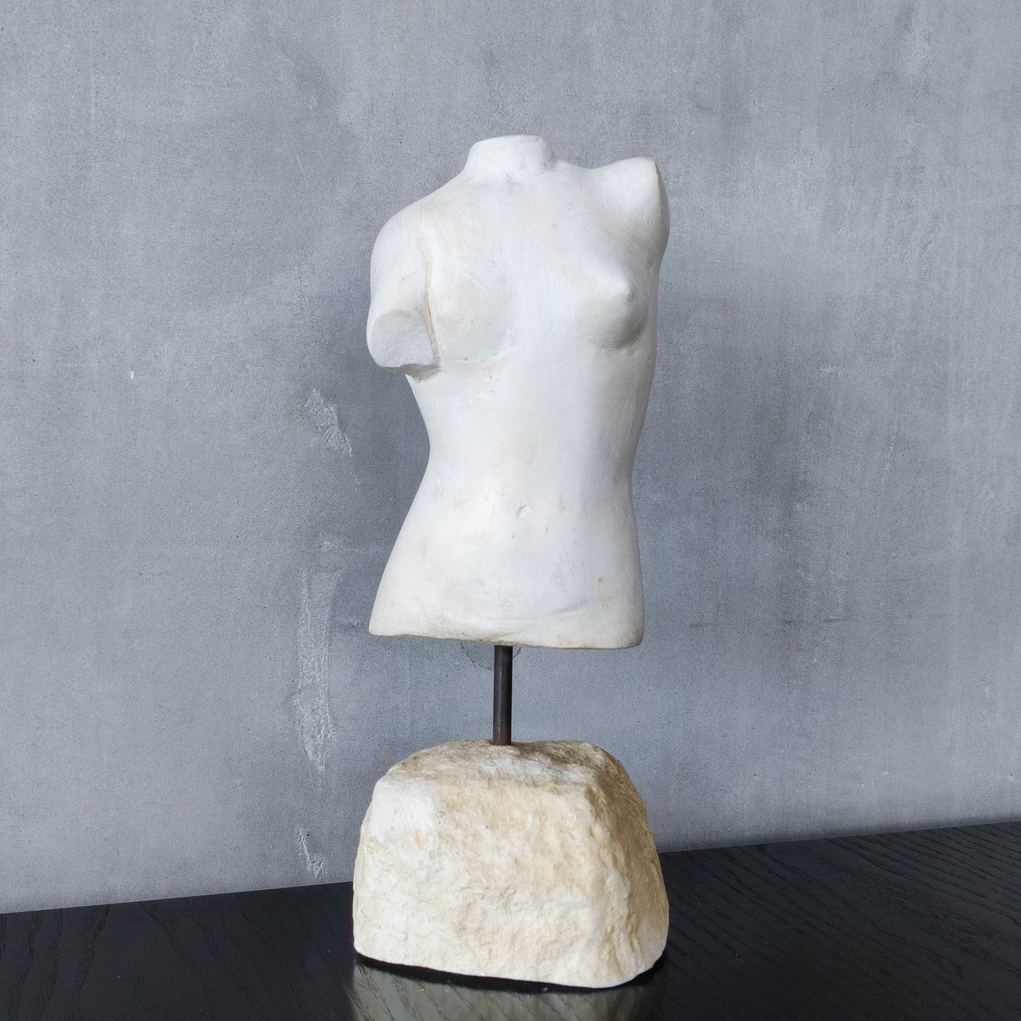 Vintage cast plaster torso nude study sculpture statue figure maquette on plinth