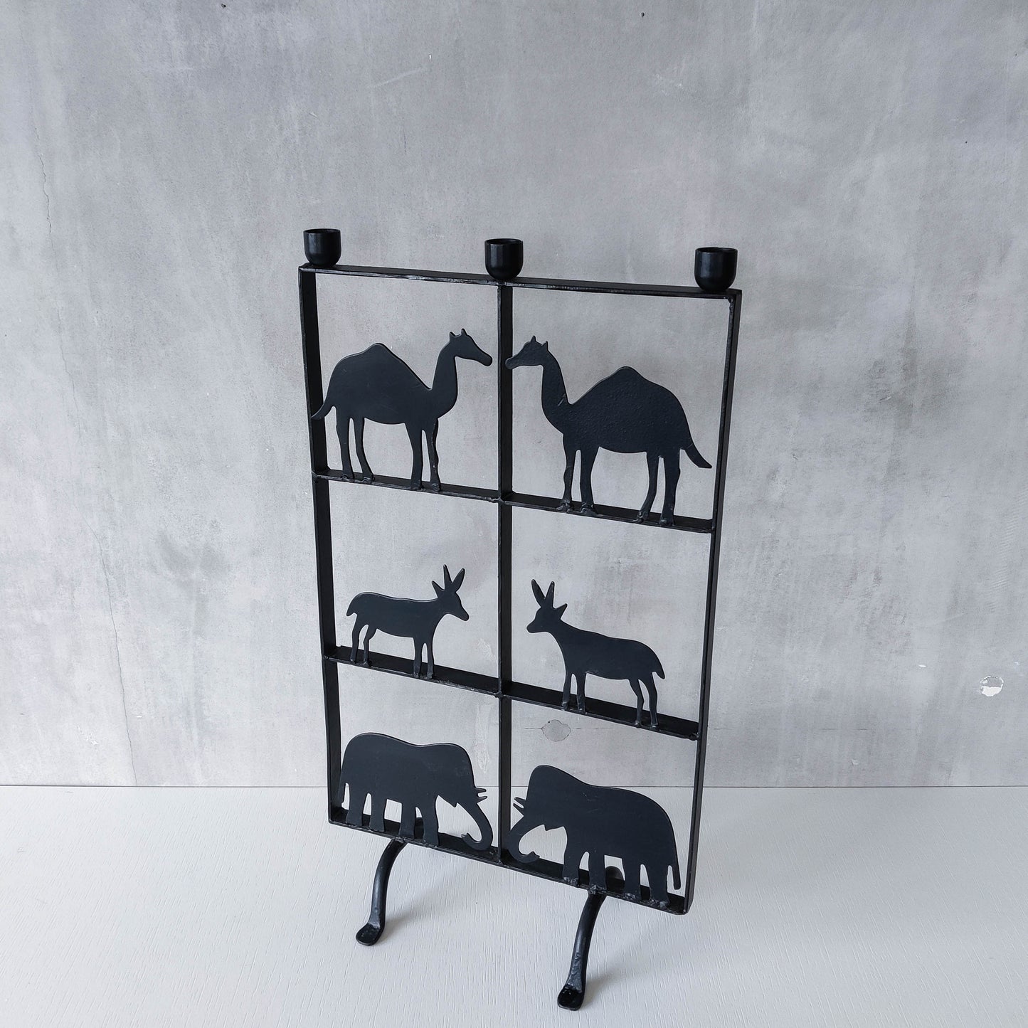Vintage wrought iron and steel fire screen candle holder Atelier Marolles style