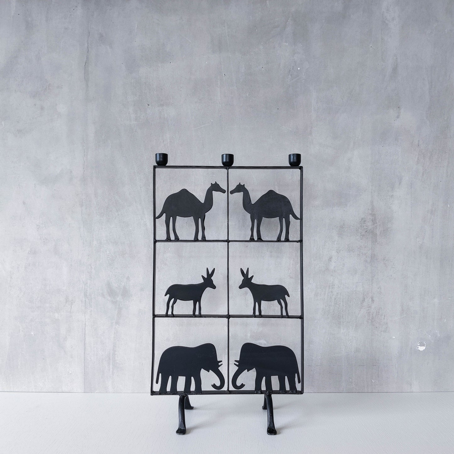 Vintage wrought iron and steel fire screen candle holder Atelier Marolles style