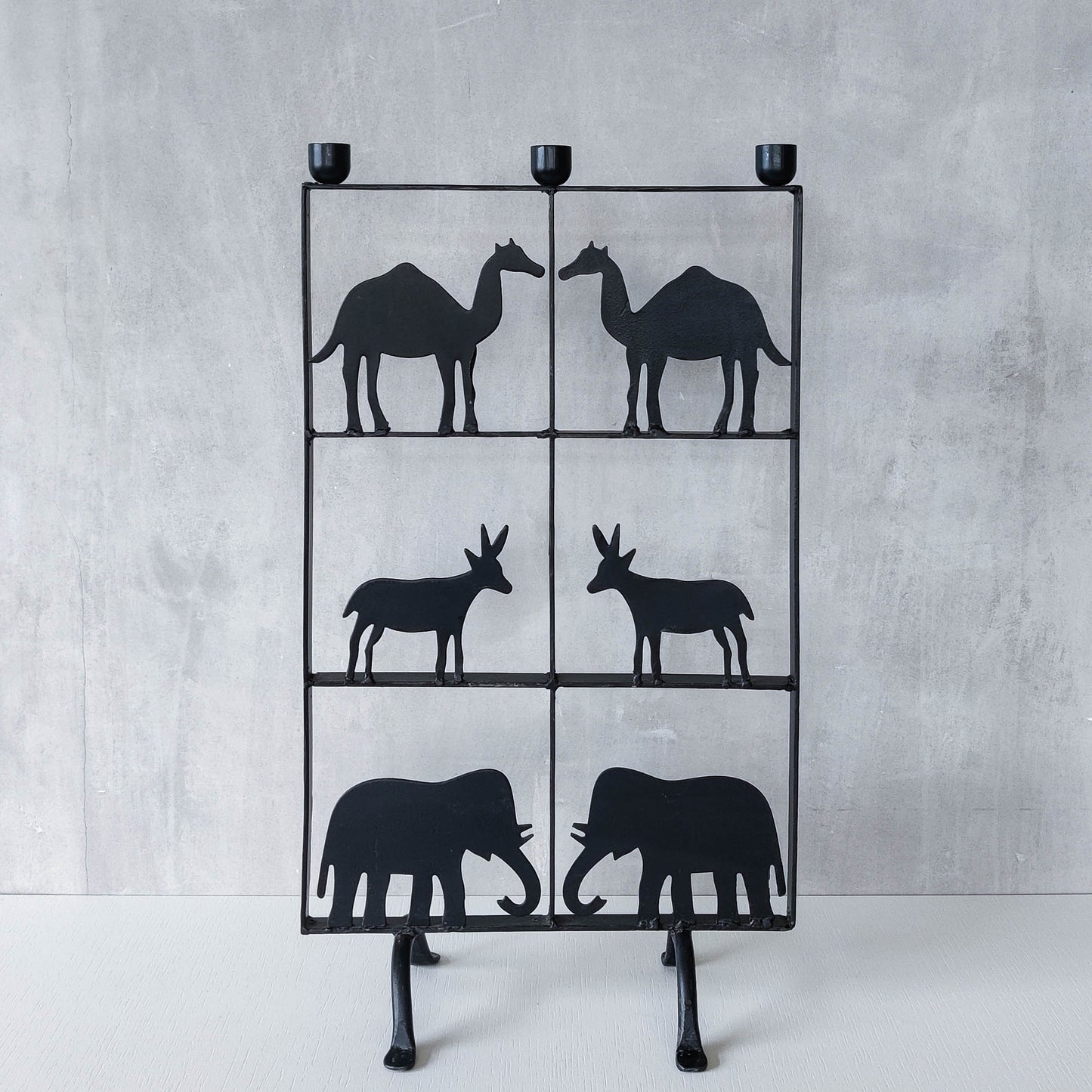 Vintage wrought iron and steel fire screen candle holder Atelier Marolles style