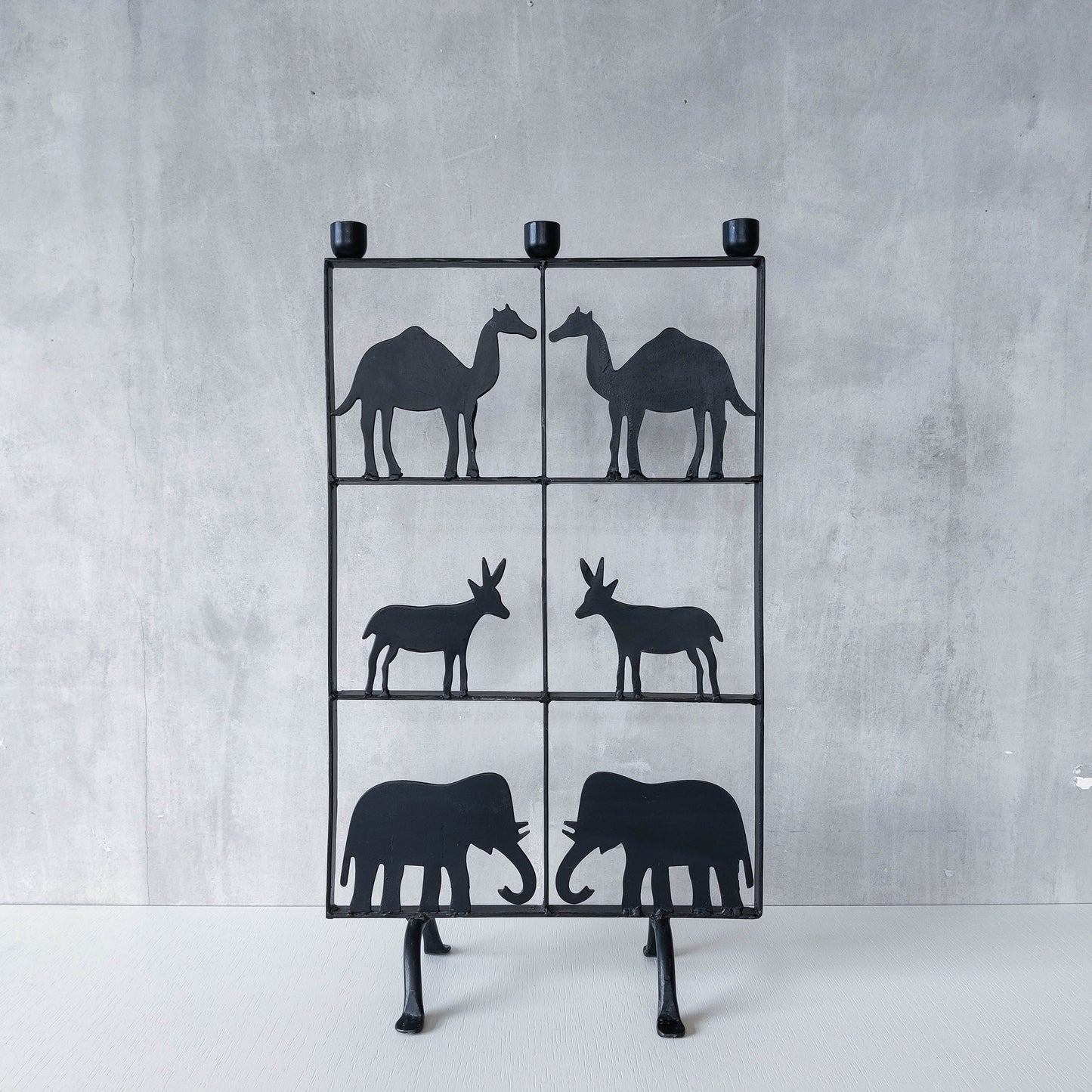 Vintage wrought iron and steel fire screen candle holder Atelier Marolles style