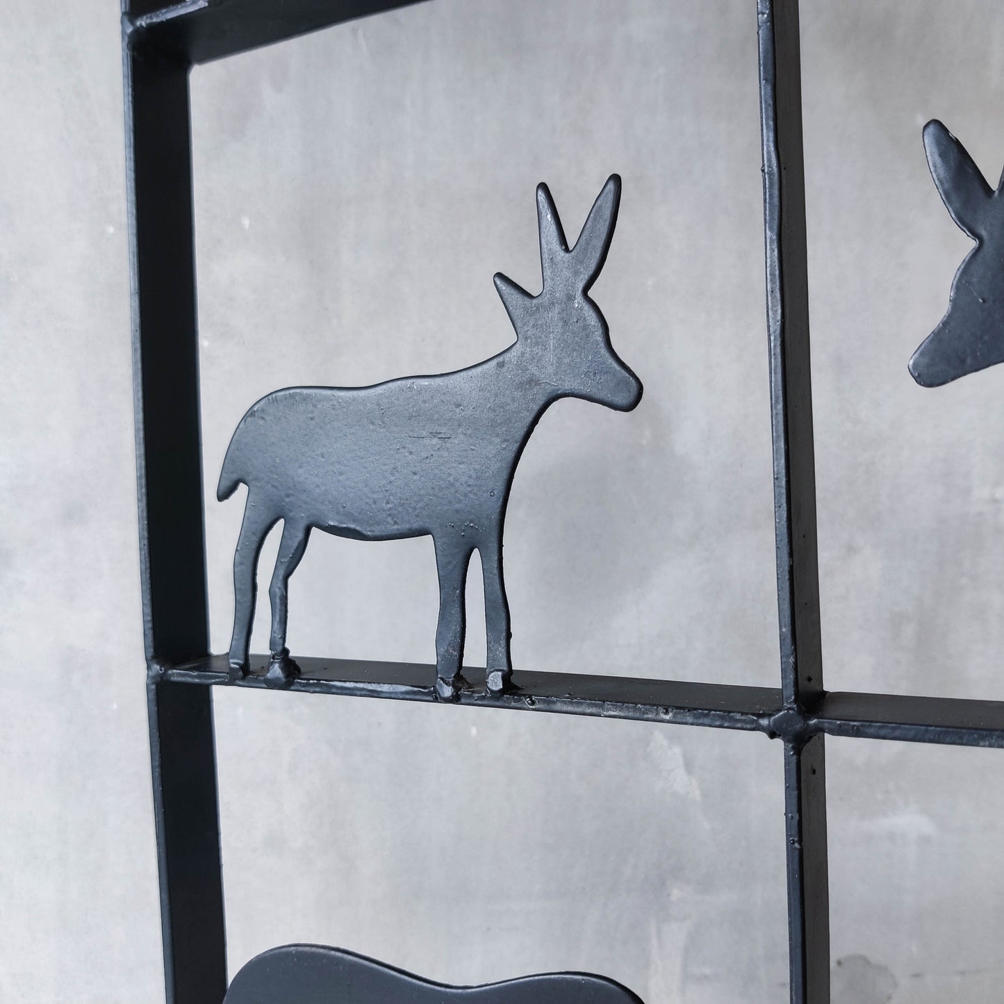 Vintage wrought iron and steel fire screen candle holder Atelier Marolles style