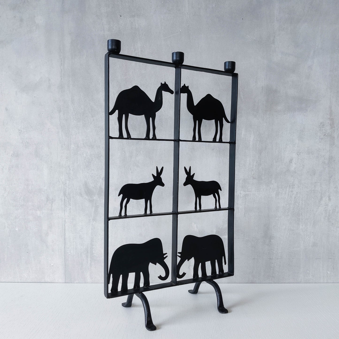 Vintage wrought iron and steel fire screen candle holder Atelier Marolles style