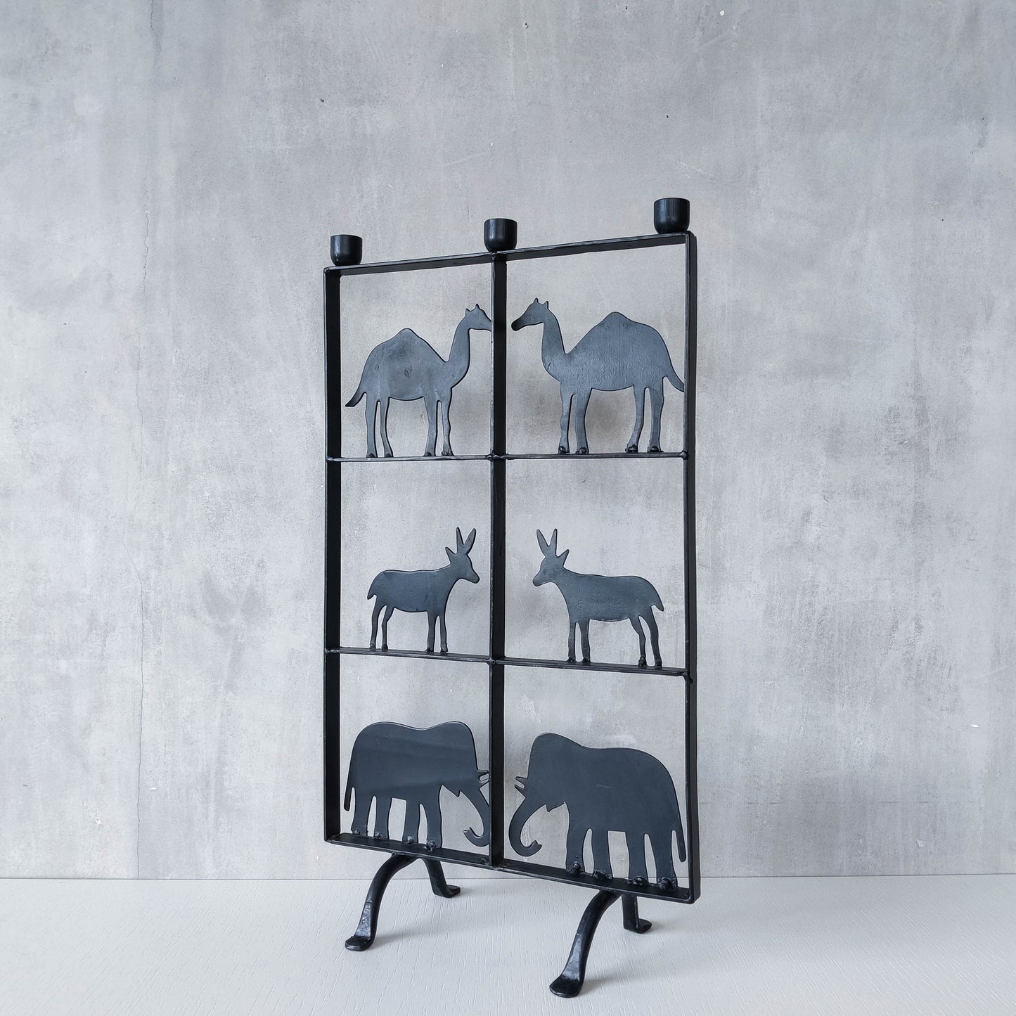 Vintage wrought iron and steel fire screen candle holder Atelier Marolles style