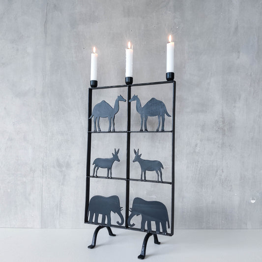 Vintage wrought iron and steel fire screen candle holder Atelier Marolles style