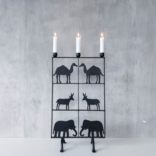 Vintage wrought iron and steel fire screen candle holder Atelier Marolles style