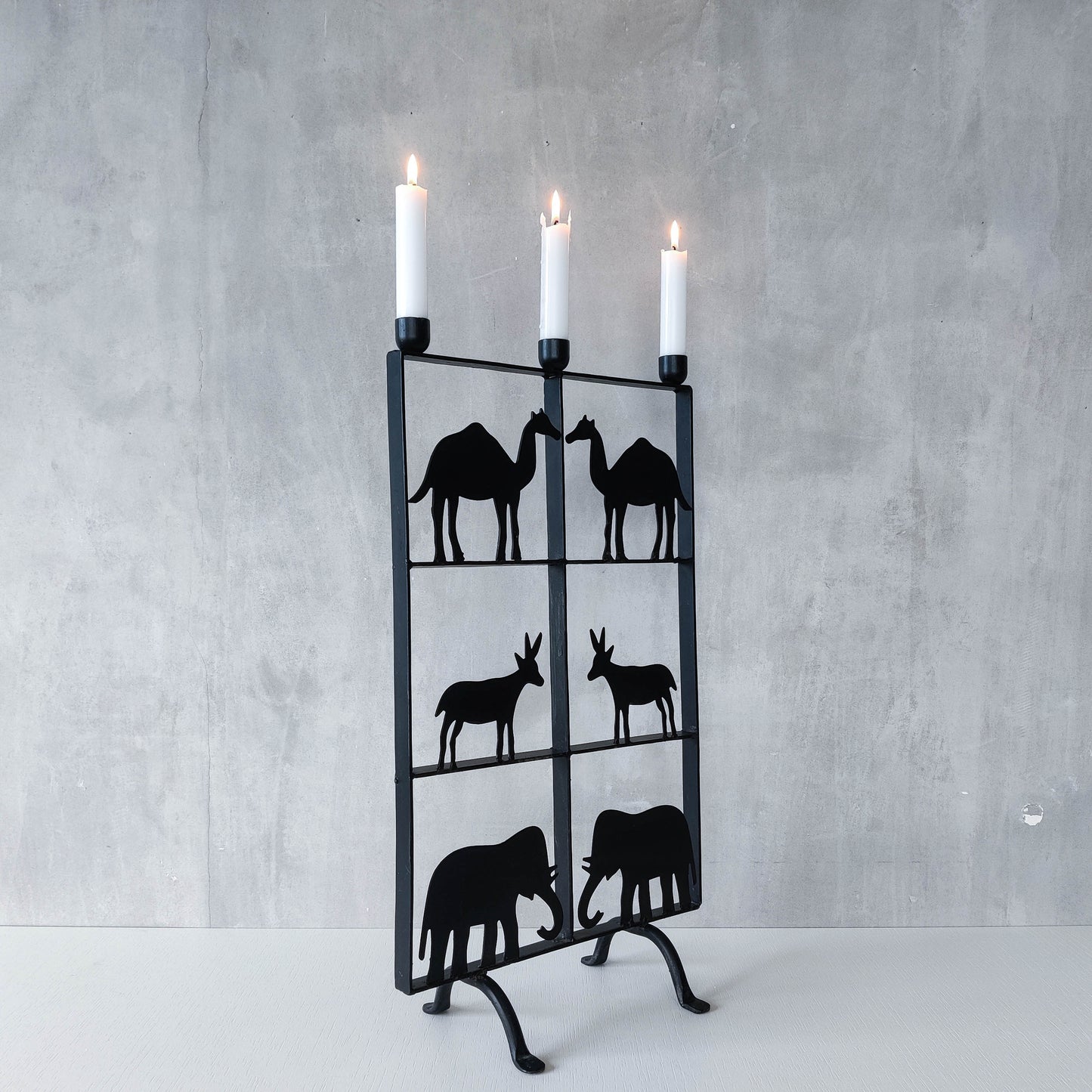 Vintage wrought iron and steel fire screen candle holder Atelier Marolles style