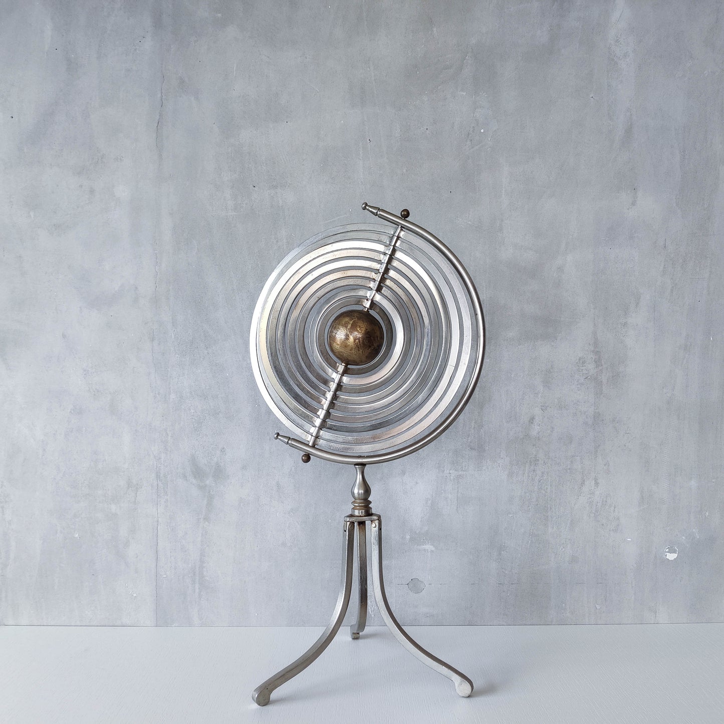 20th century Copernican armillary sphere orrery globe steel and brass sculpture