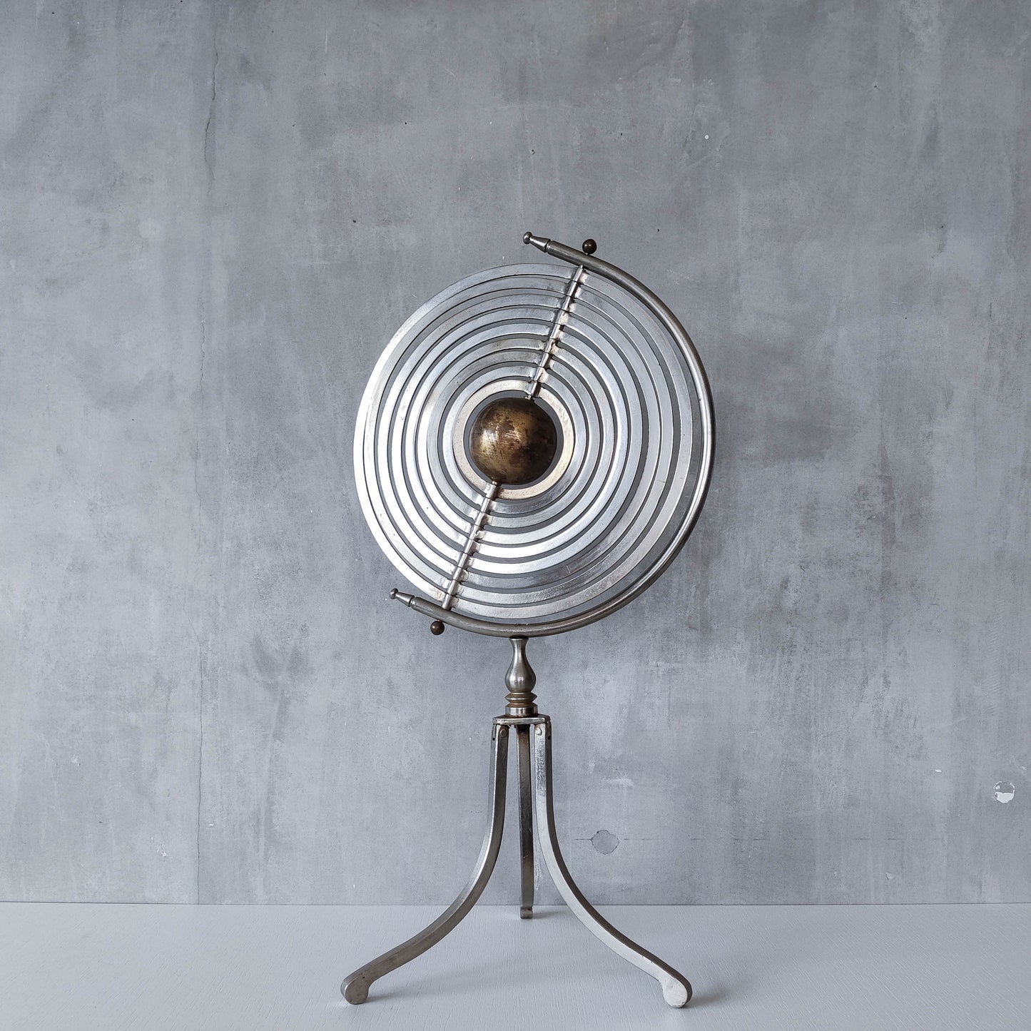 20th century Copernican armillary sphere orrery globe steel and brass sculpture