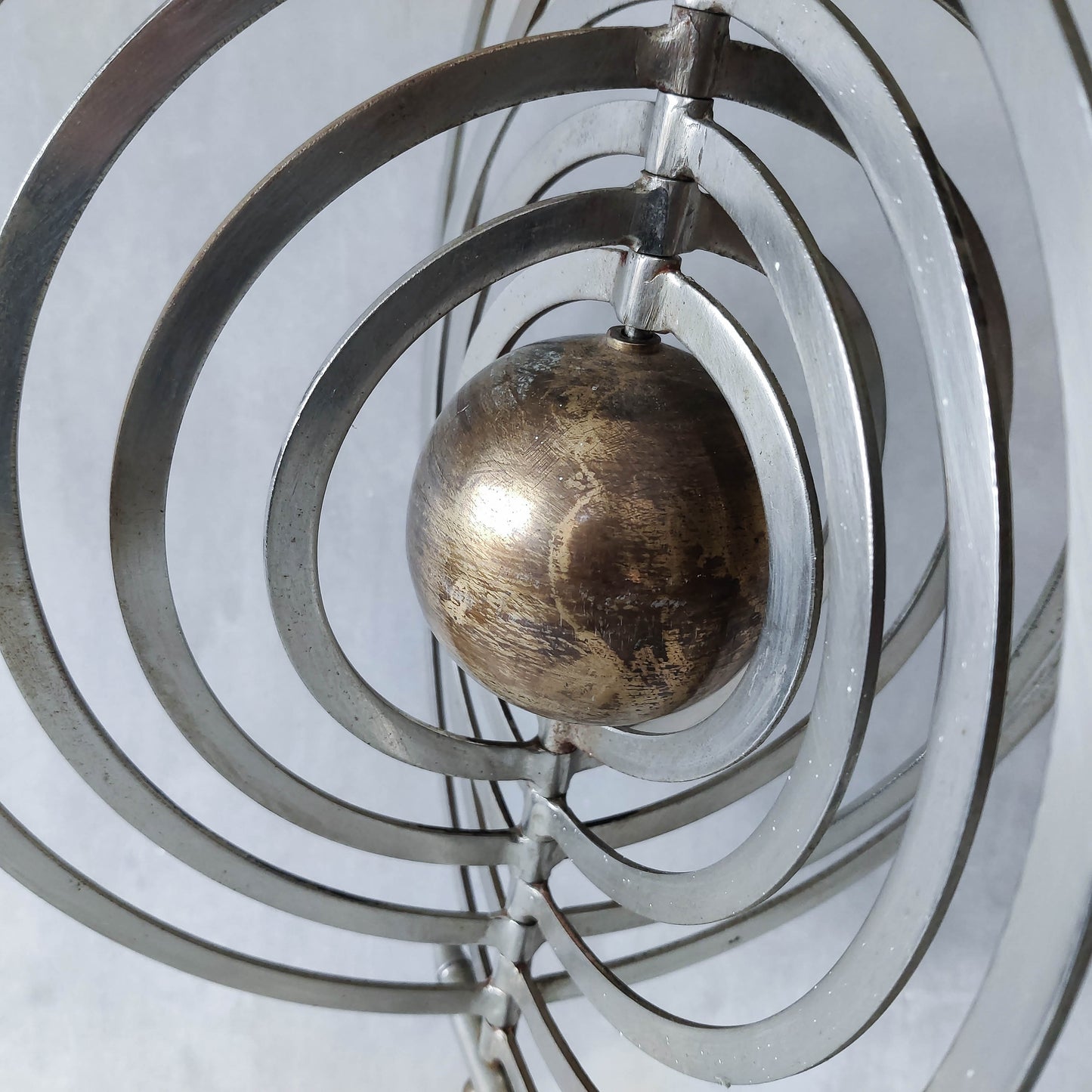 20th century Copernican armillary sphere orrery globe steel and brass sculpture