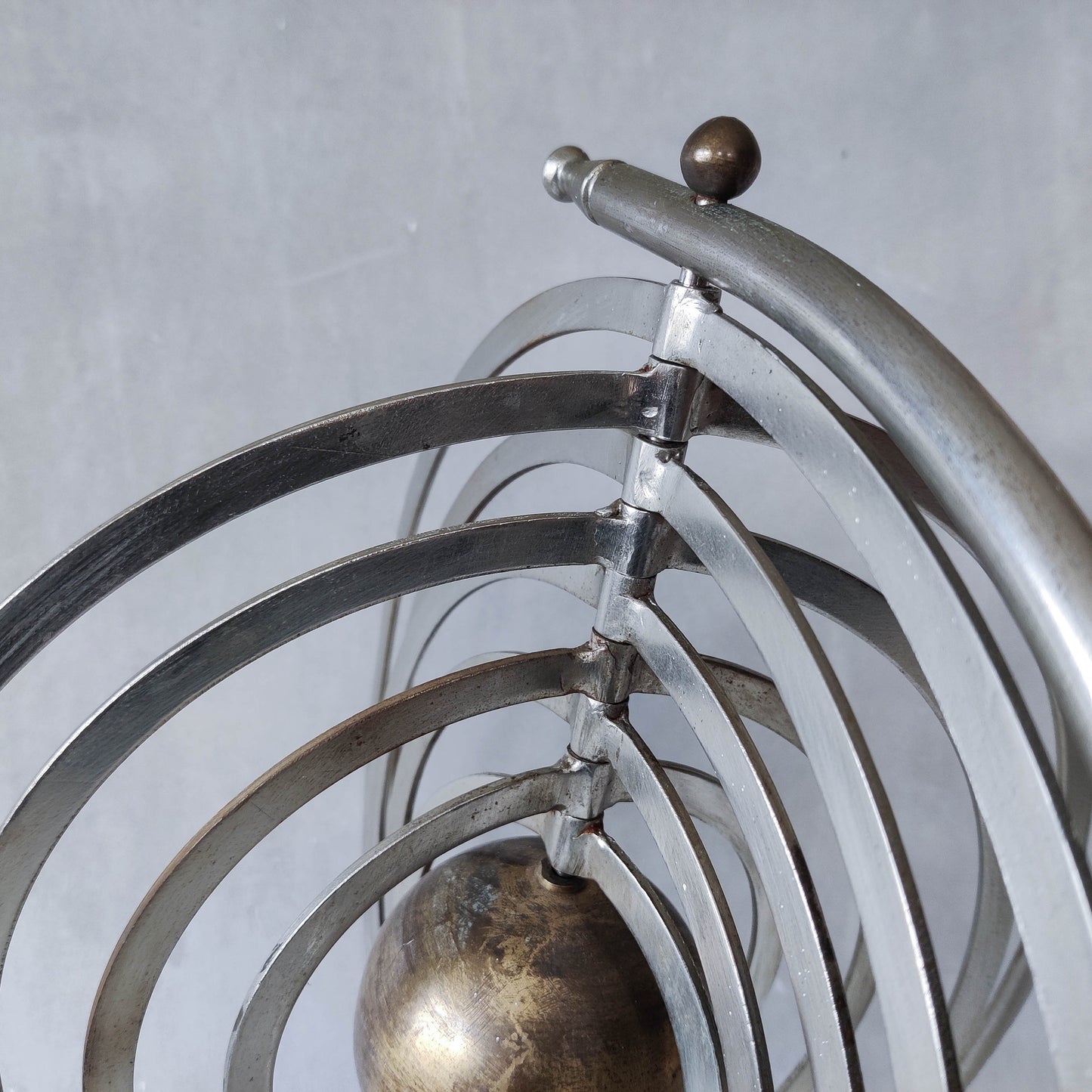 20th century Copernican armillary sphere orrery globe steel and brass sculpture