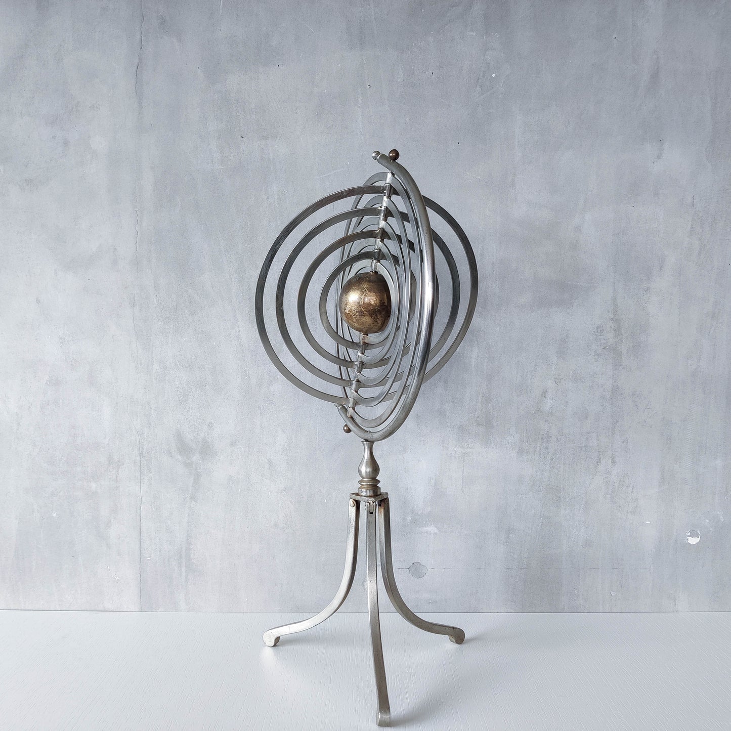 20th century Copernican armillary sphere orrery globe steel and brass sculpture