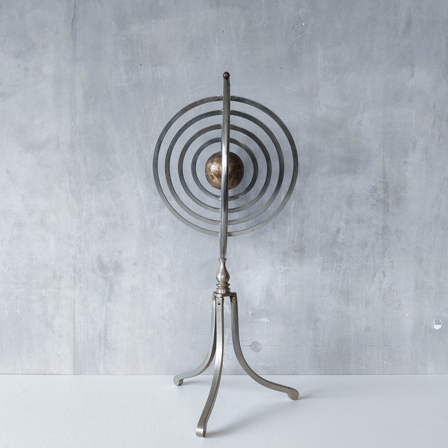 20th century Copernican armillary sphere orrery globe steel and brass sculpture