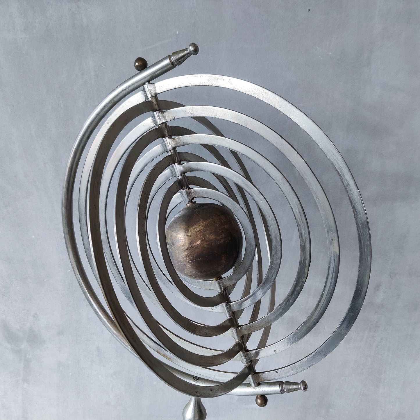 20th century Copernican armillary sphere orrery globe steel and brass sculpture