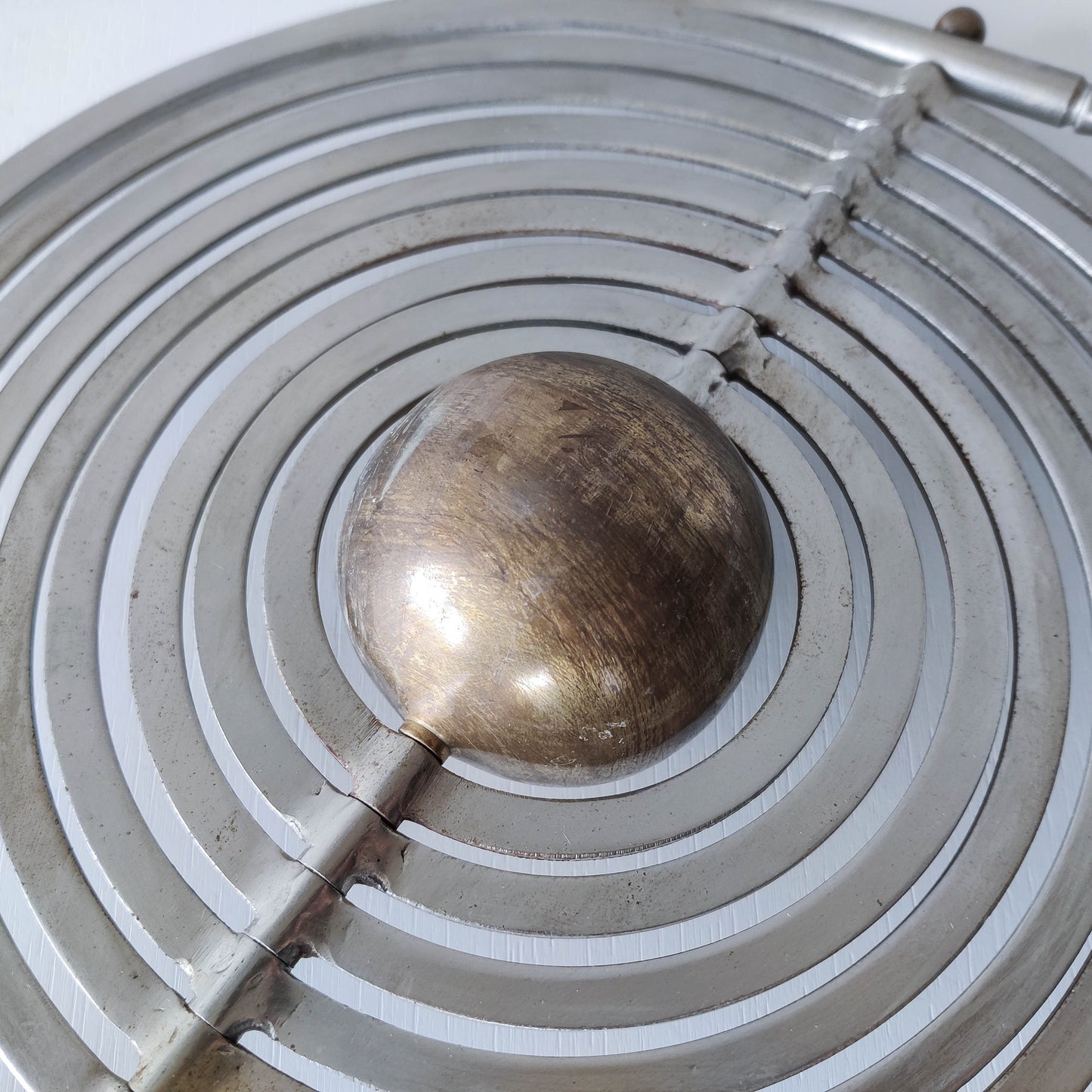 20th century Copernican armillary sphere orrery globe steel and brass sculpture