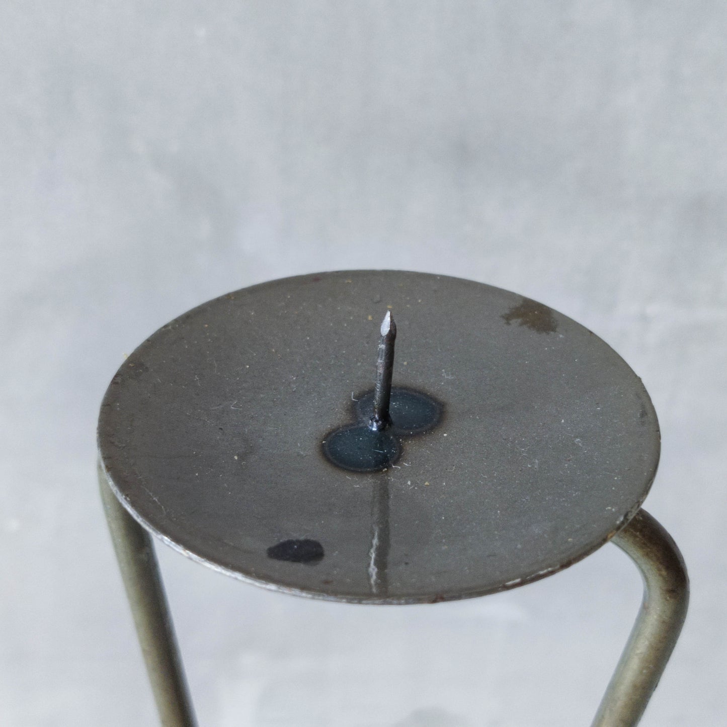 Pair of vintage 1990s pricket top spiral steel metalwork candle holders