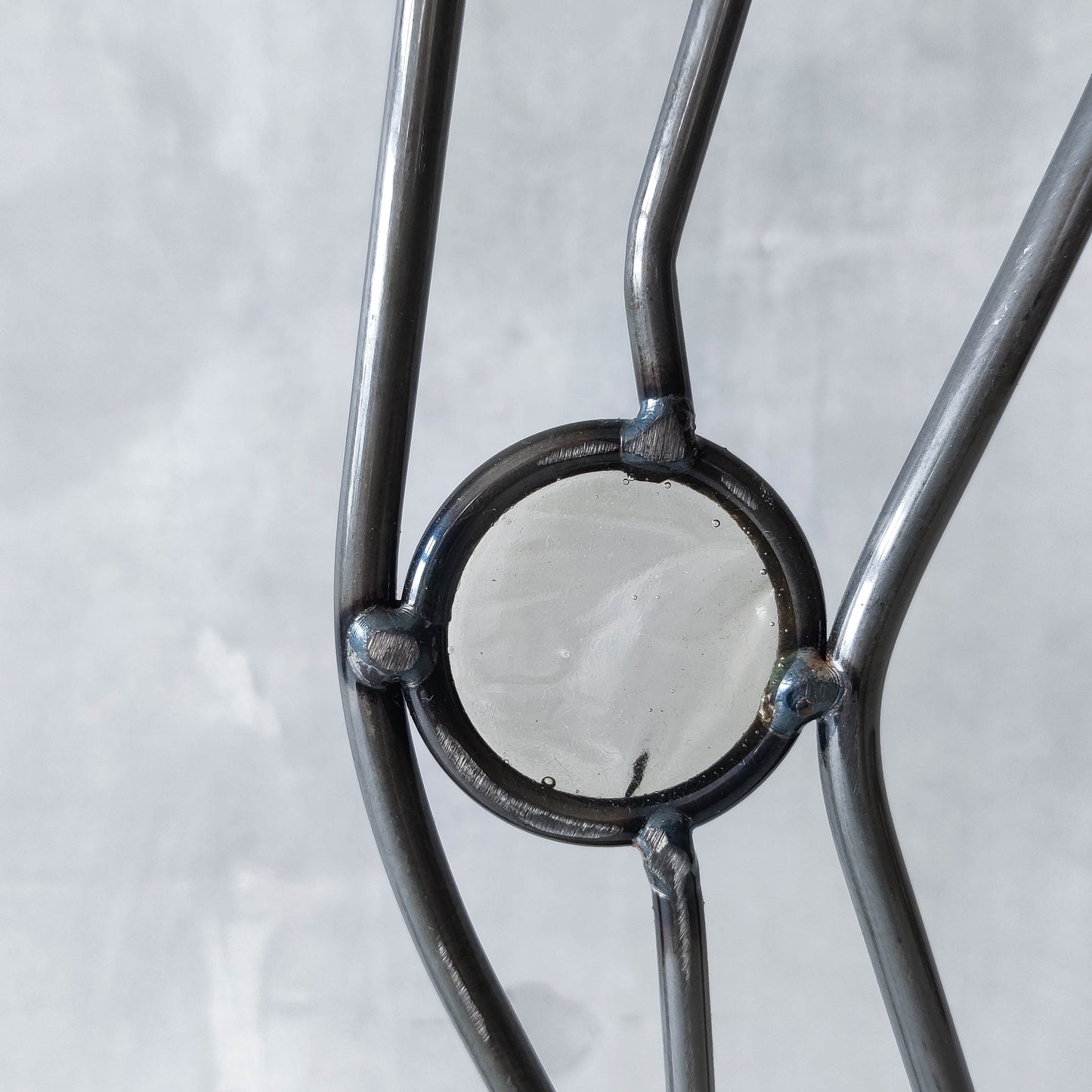 Pair of vintage hand forged steel cast glass postmodern style wavy candle holders