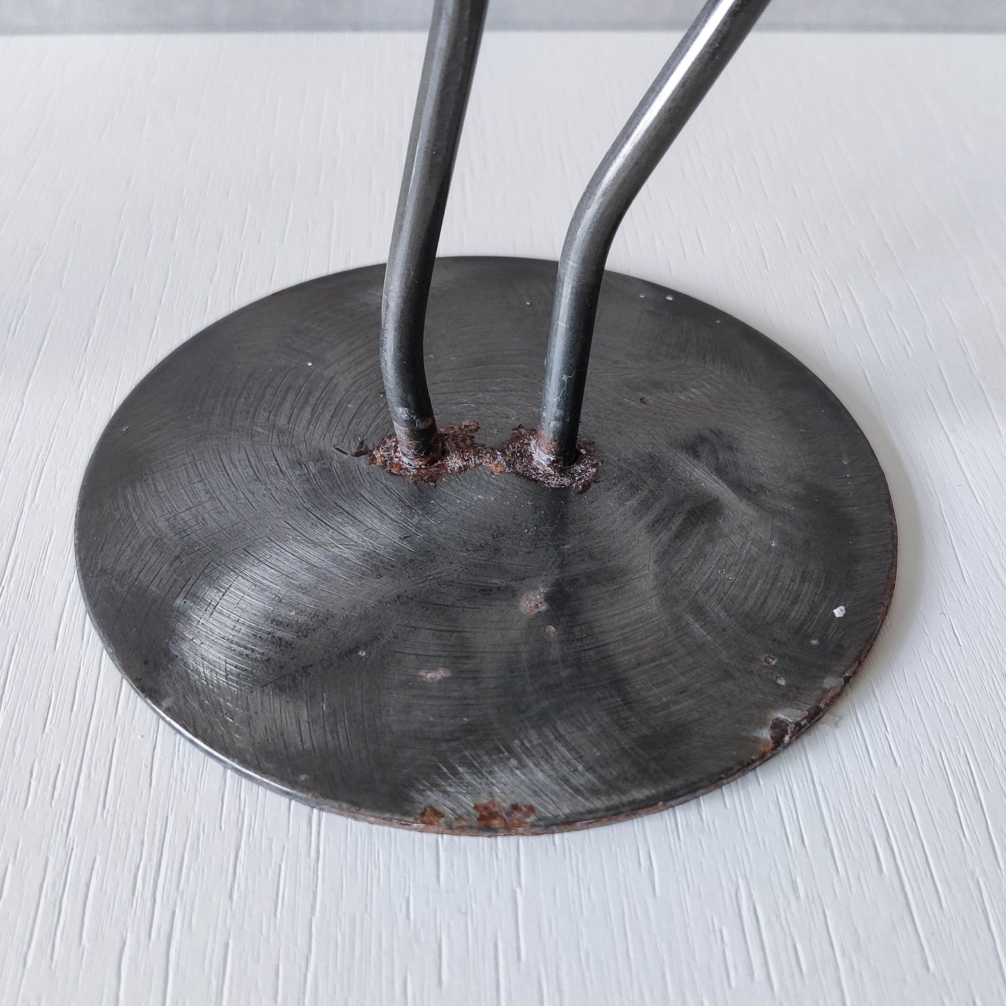 Pair of vintage hand forged steel cast glass postmodern style wavy candle holders