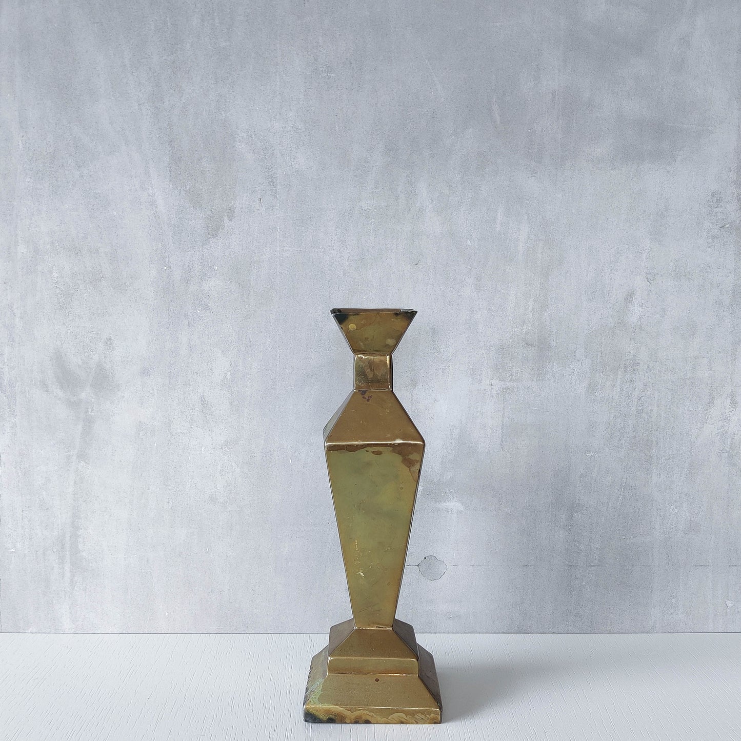 Vintage Art Deco style brass geometric cubist sculptural vase