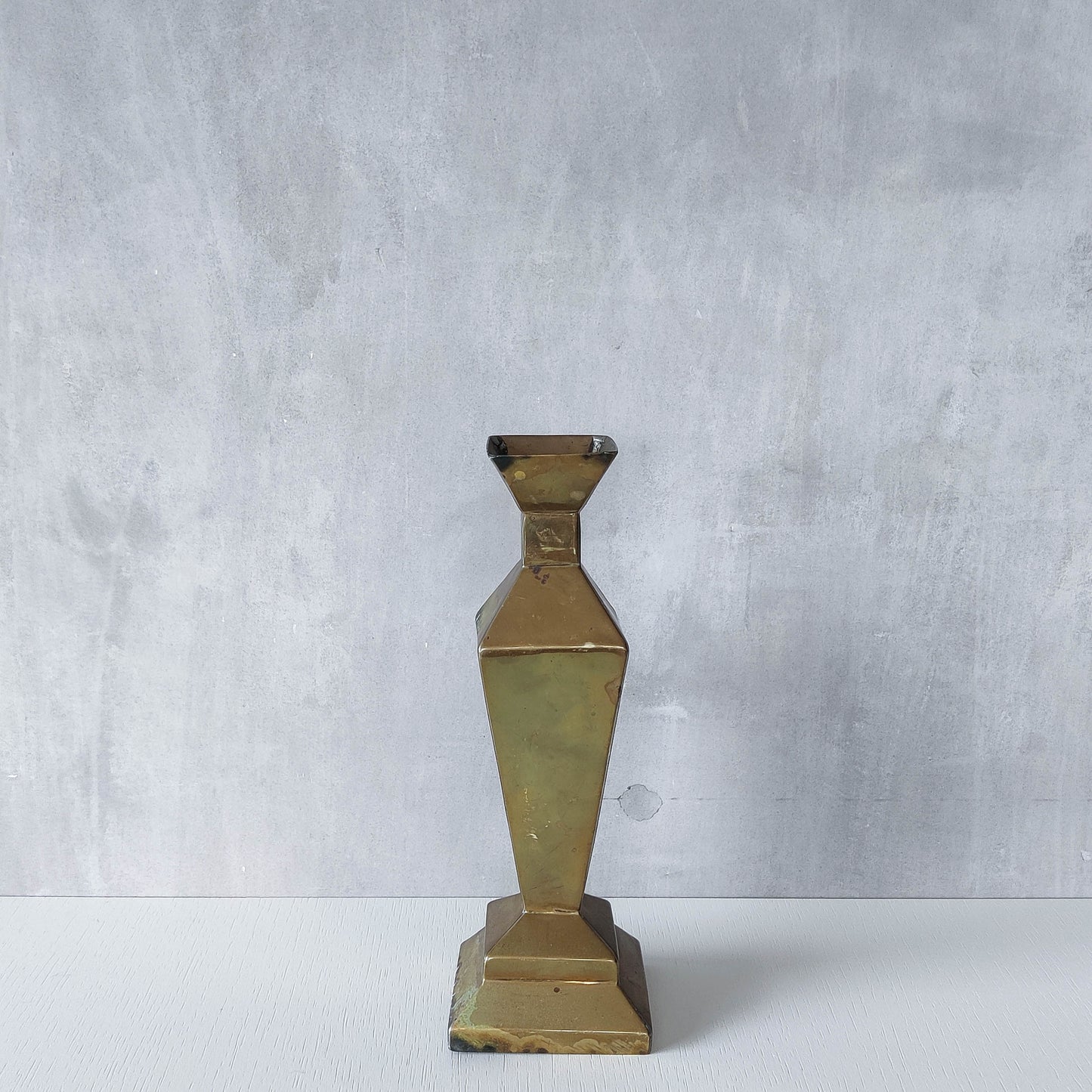 Vintage Art Deco style brass geometric cubist sculptural vase