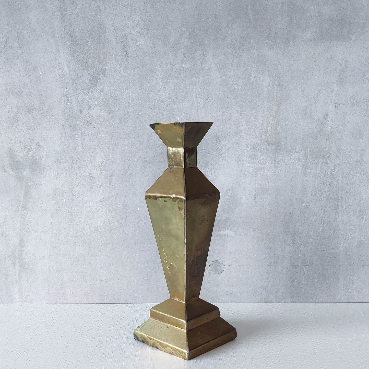 Vintage Art Deco style brass geometric cubist sculptural vase