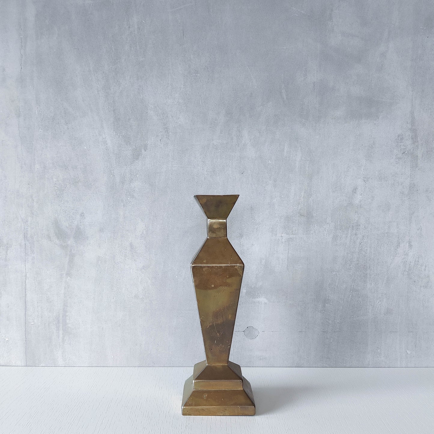 Vintage Art Deco style brass geometric cubist sculptural vase