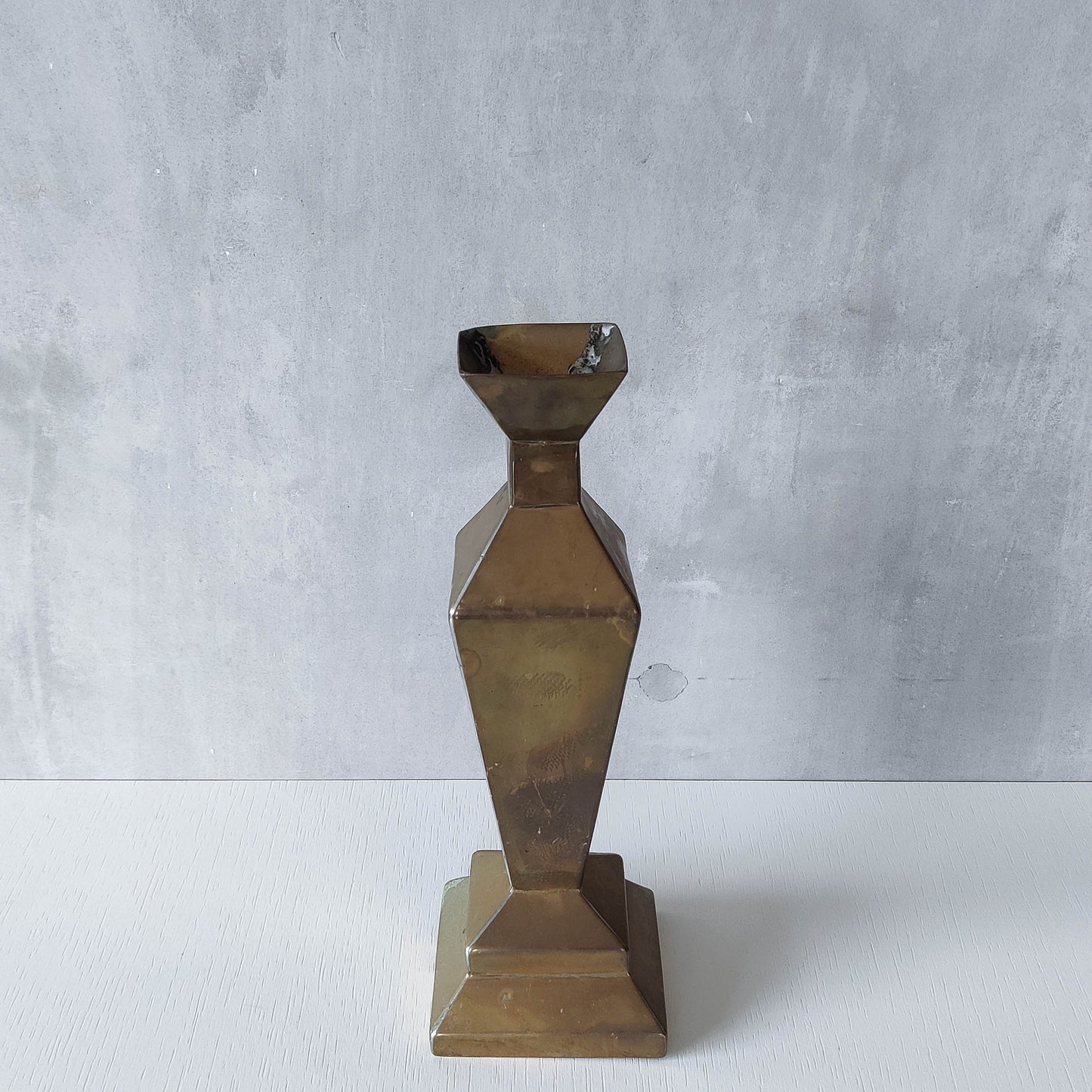 Vintage Art Deco style brass geometric cubist sculptural vase