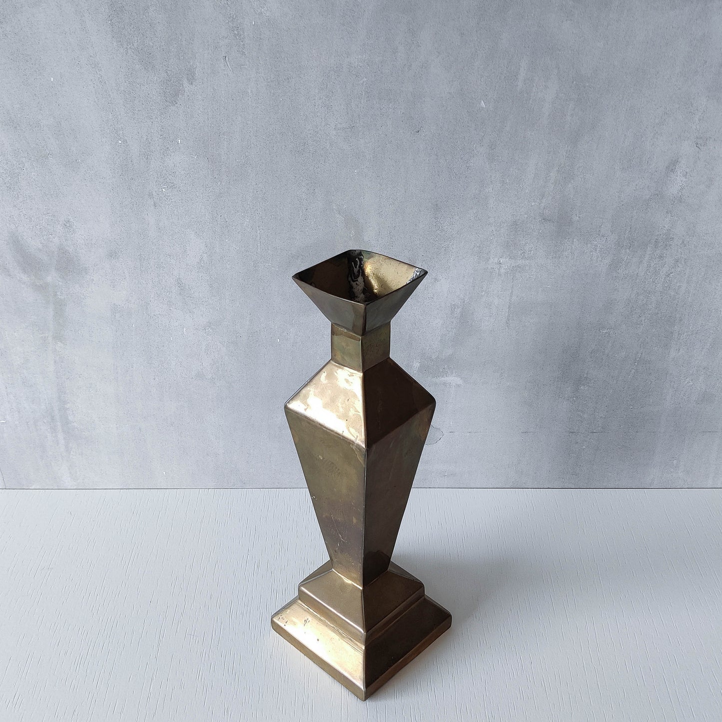 Vintage Art Deco style brass geometric cubist sculptural vase