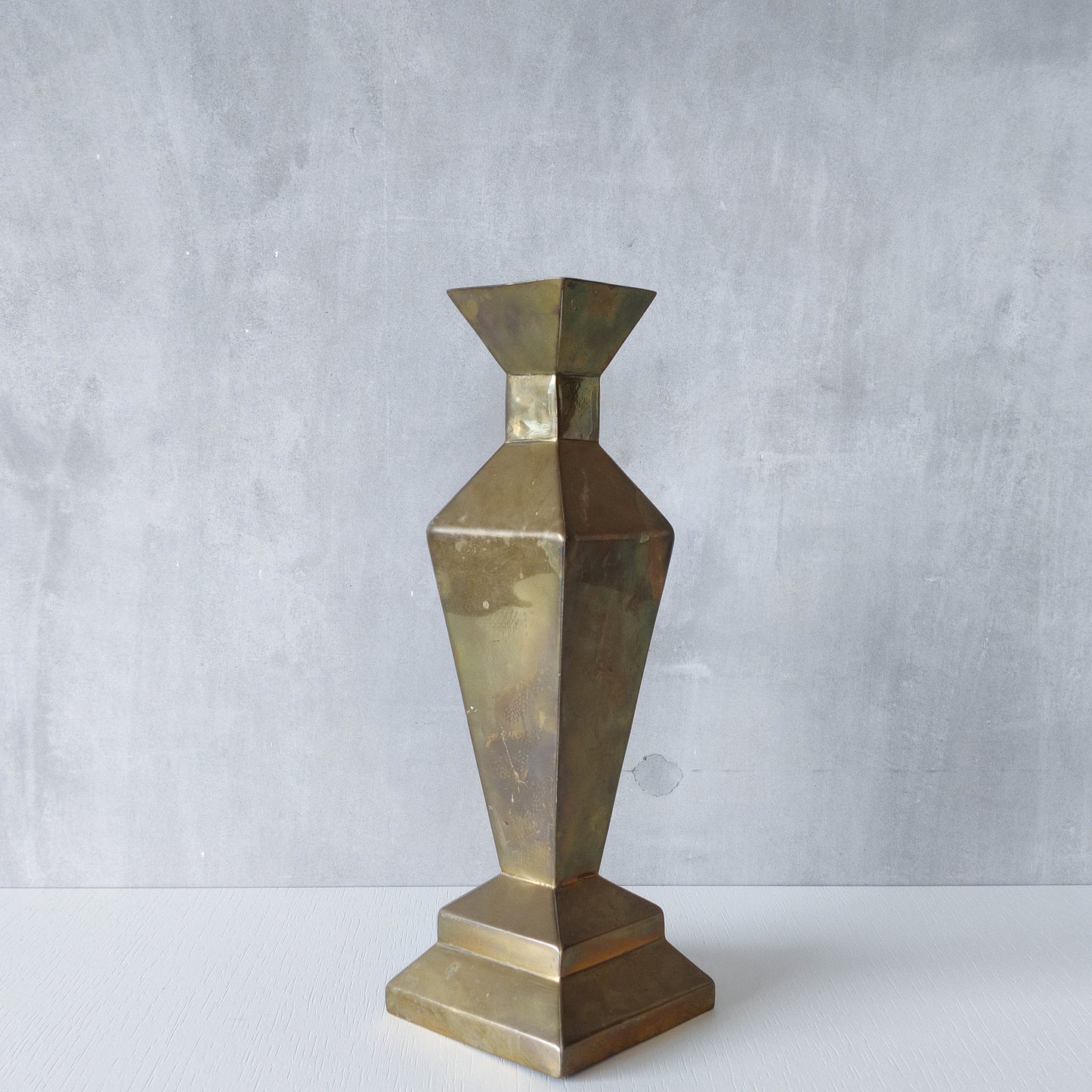 Vintage Art Deco style brass geometric cubist sculptural vase