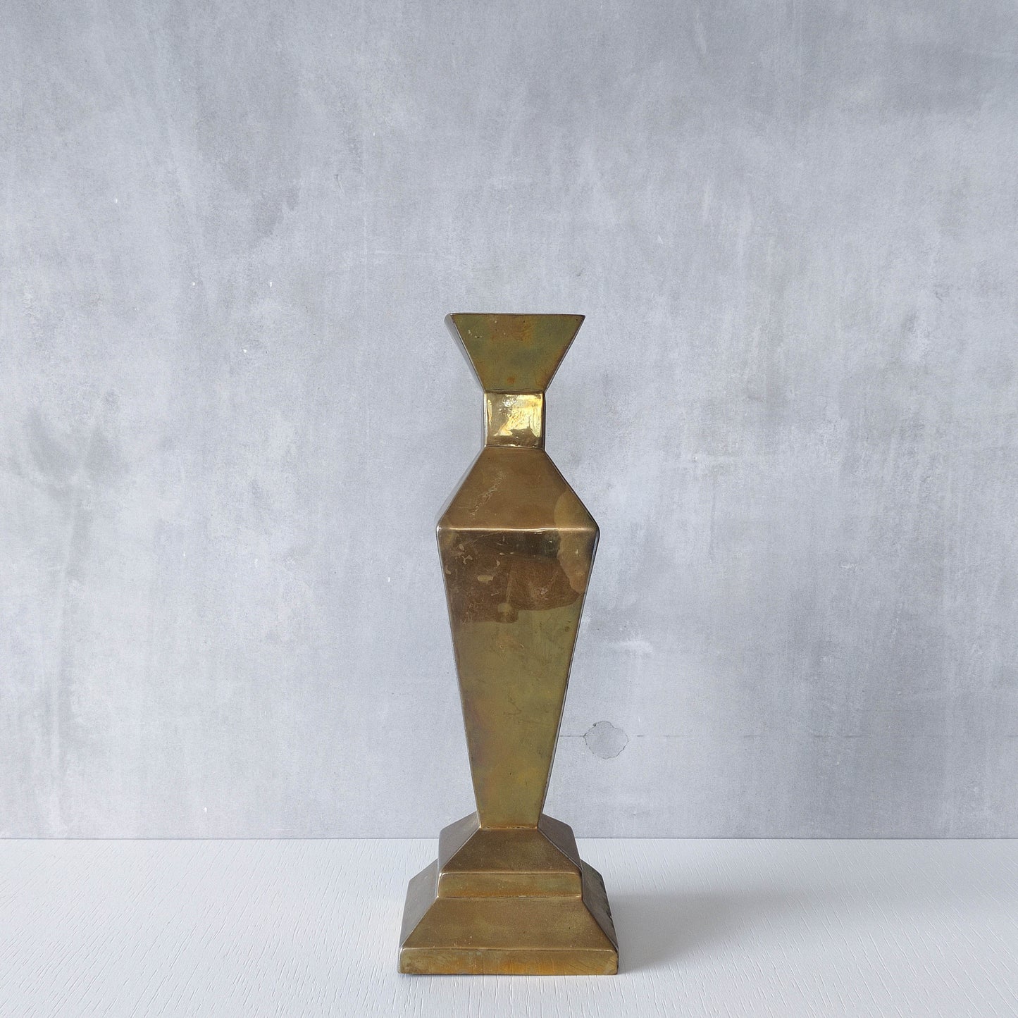 Vintage Art Deco style brass geometric cubist sculptural vase