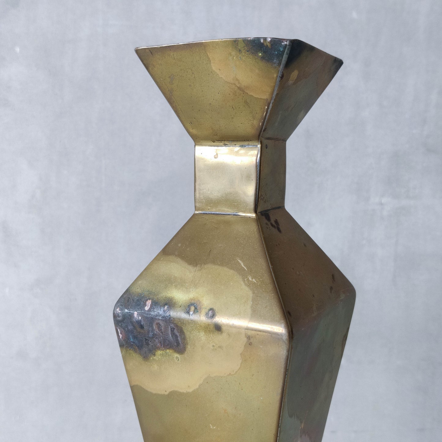Vintage Art Deco style brass geometric cubist sculptural vase