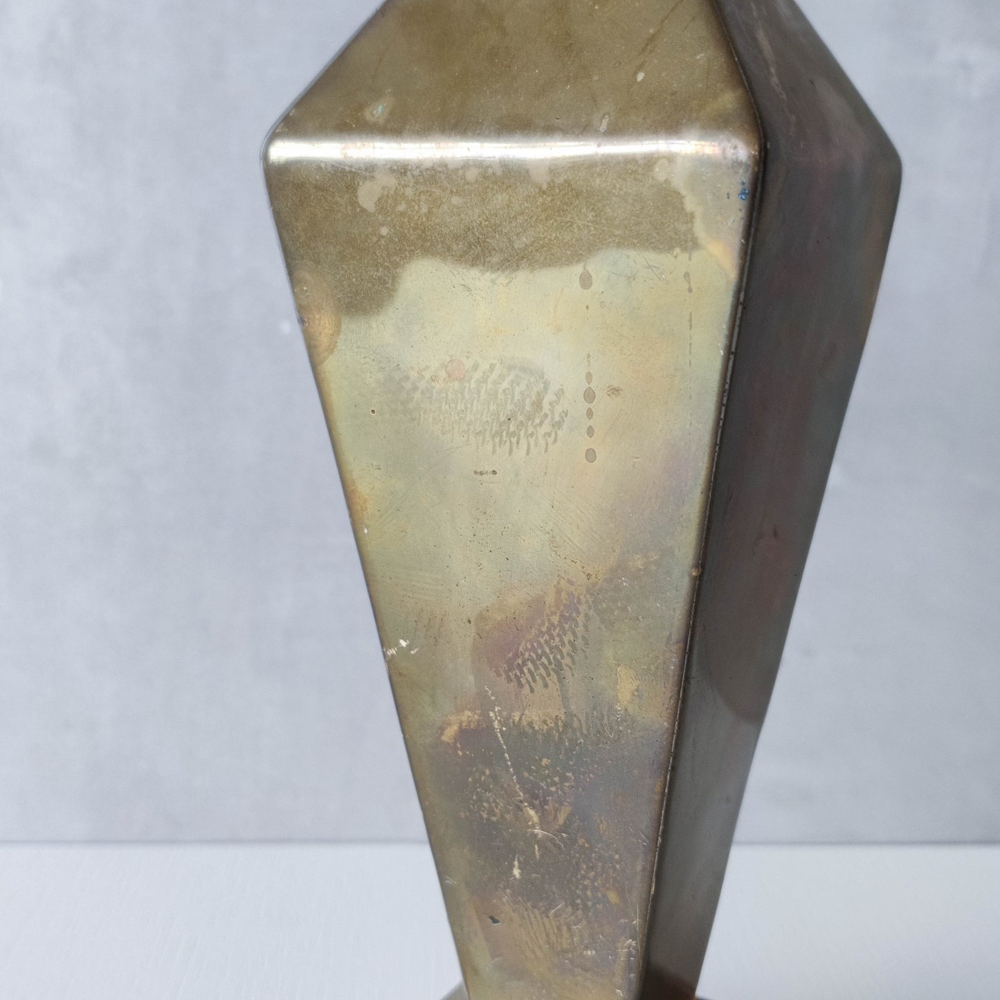 Vintage Art Deco style brass geometric cubist sculptural vase