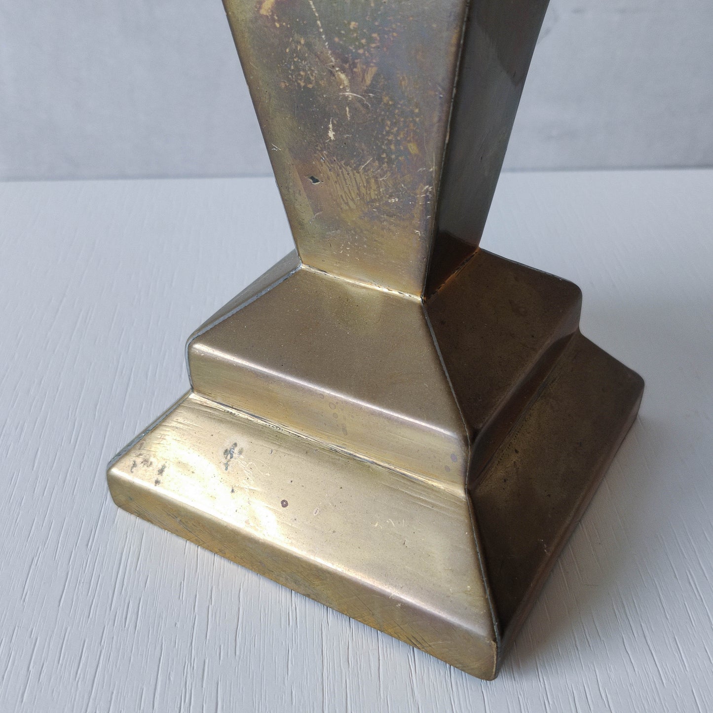 Vintage Art Deco style brass geometric cubist sculptural vase