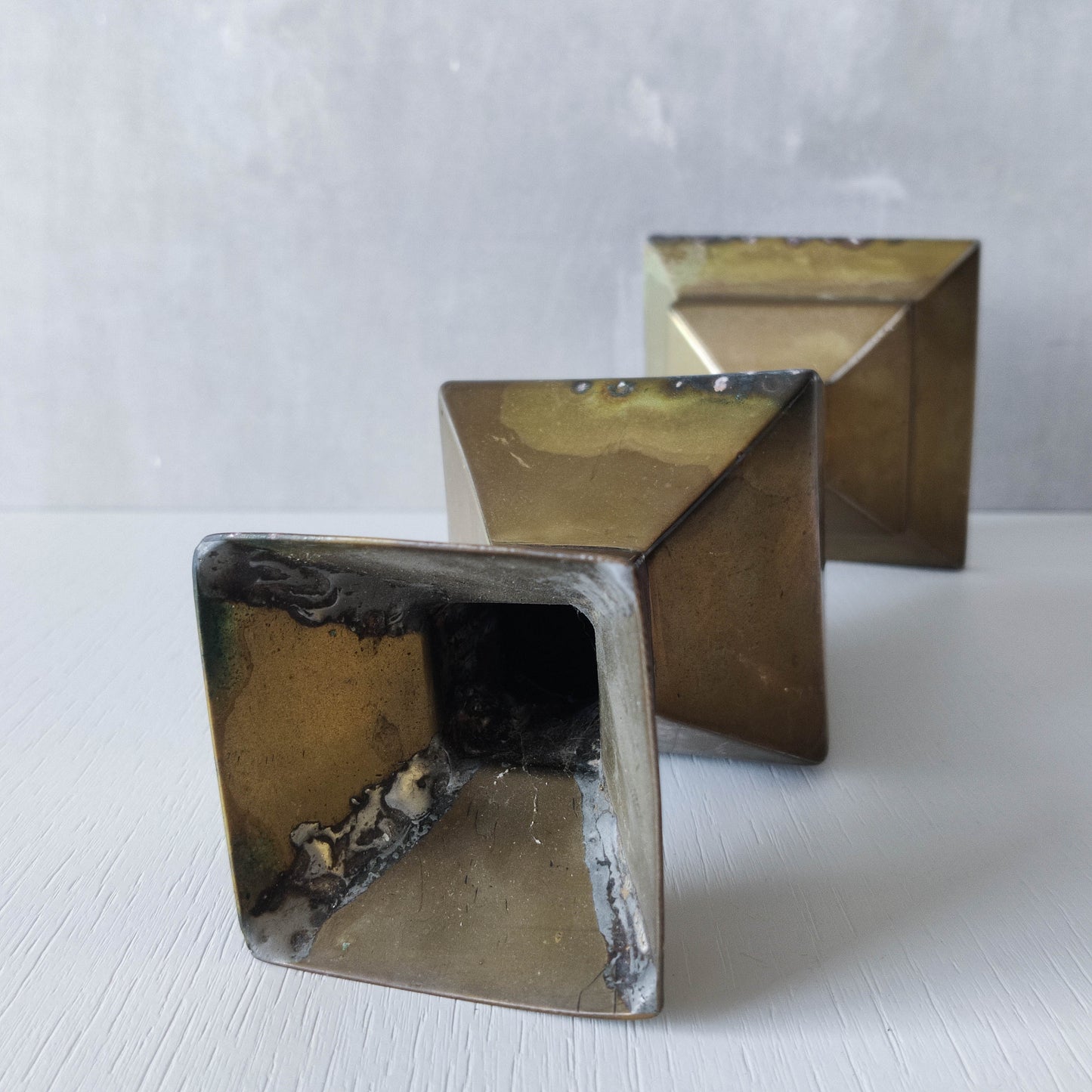 Vintage Art Deco style brass geometric cubist sculptural vase