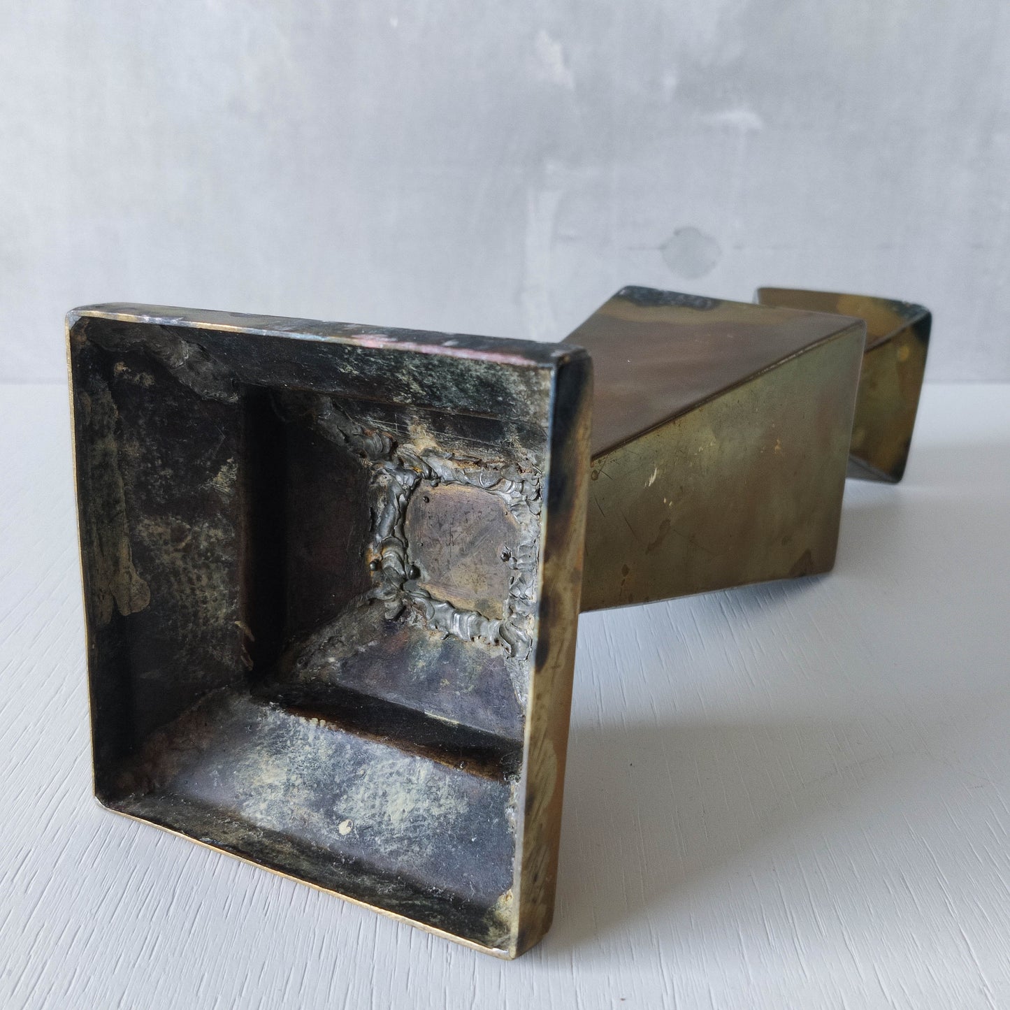Vintage Art Deco style brass geometric cubist sculptural vase