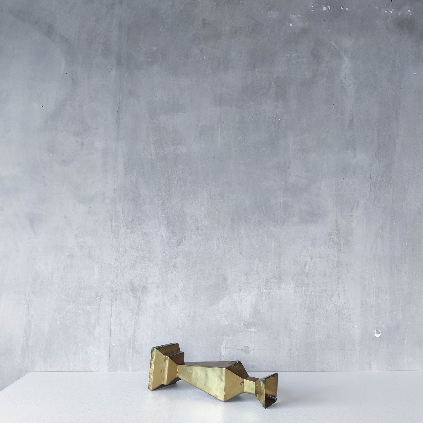 Vintage Art Deco style brass geometric cubist sculptural vase