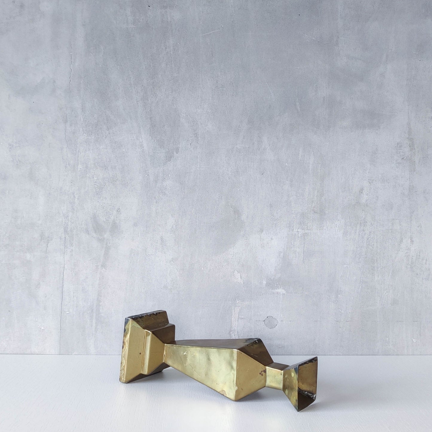 Vintage Art Deco style brass geometric cubist sculptural vase