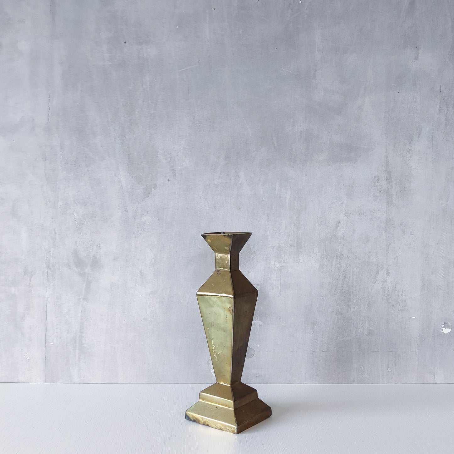 Vintage Art Deco style brass geometric cubist sculptural vase