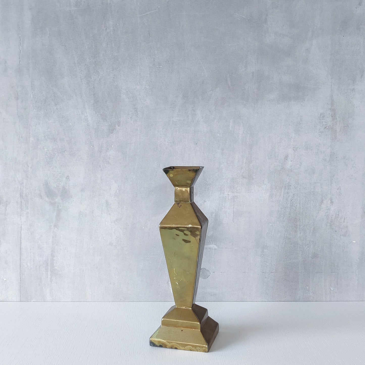 Vintage Art Deco style brass geometric cubist sculptural vase