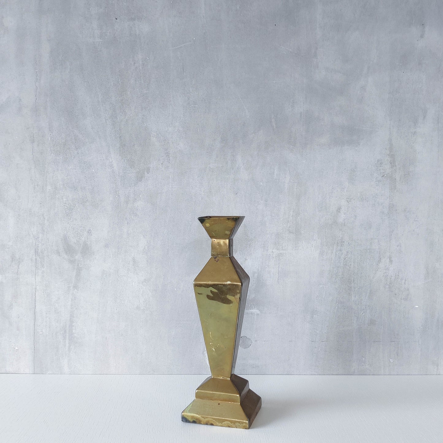 Vintage Art Deco style brass geometric cubist sculptural vase