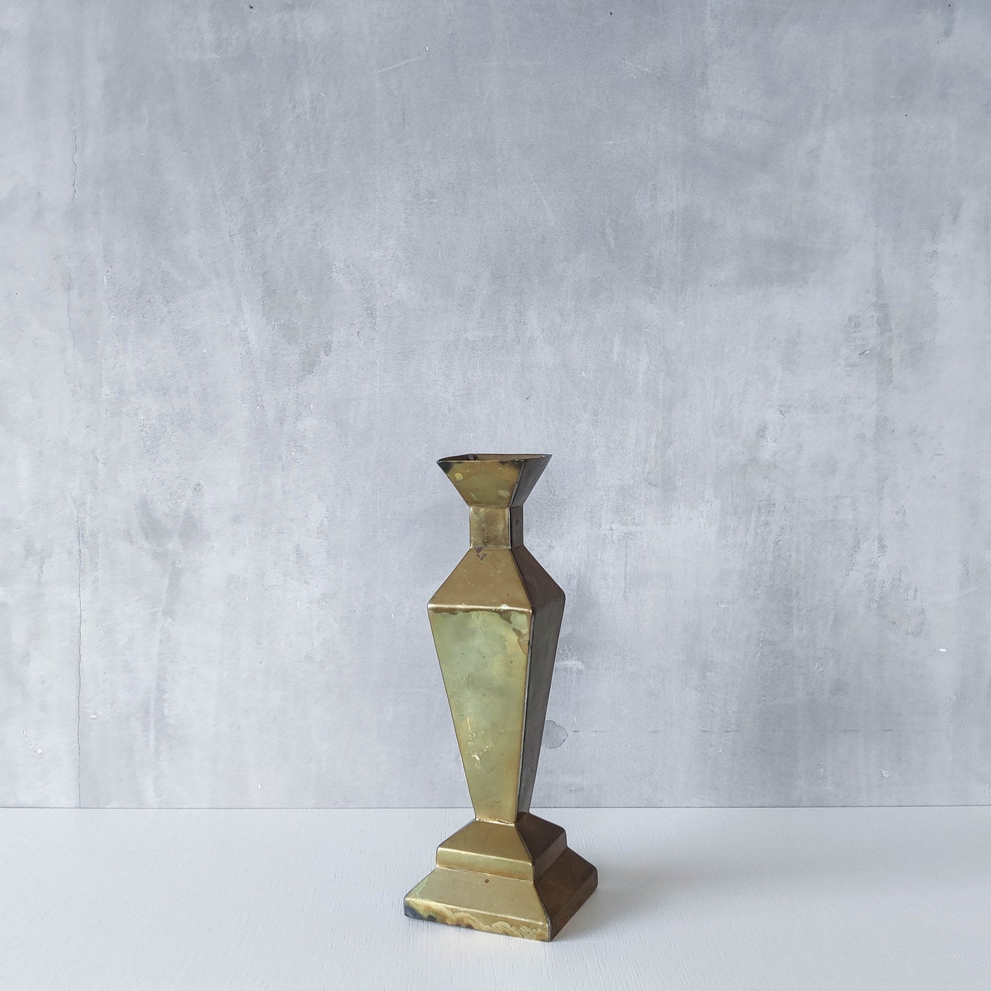 Vintage Art Deco style brass geometric cubist sculptural vase