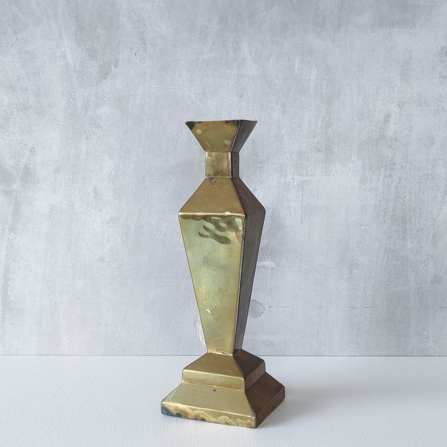 Vintage Art Deco style brass geometric cubist sculptural vase