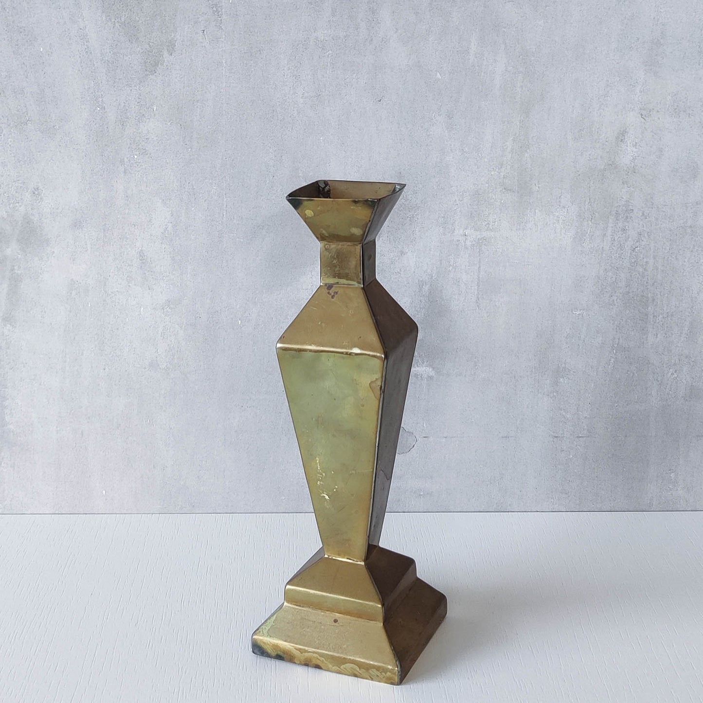 Vintage Art Deco style brass geometric cubist sculptural vase