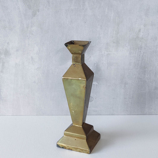 Vintage Art Deco style brass geometric cubist sculptural vase