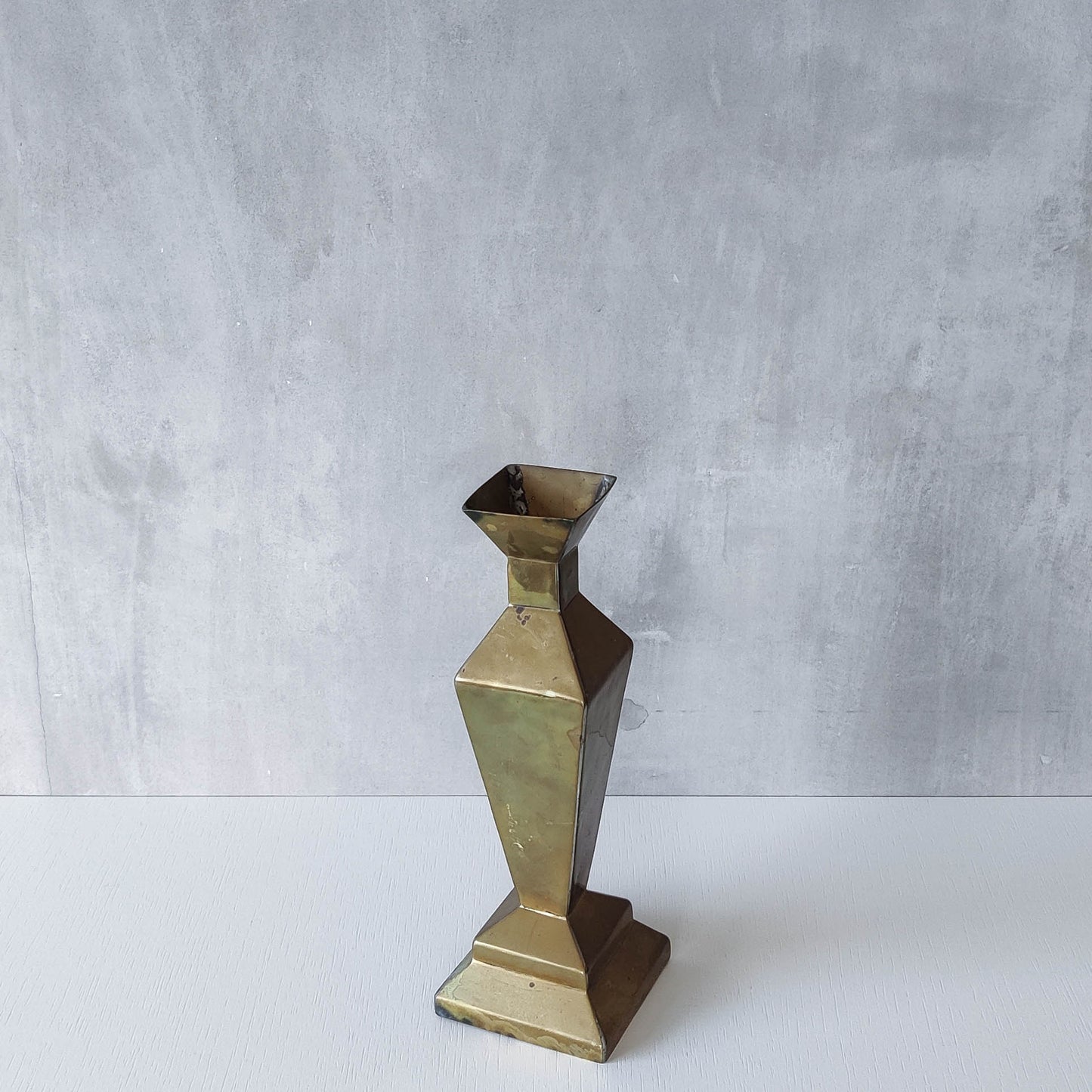 Vintage Art Deco style brass geometric cubist sculptural vase