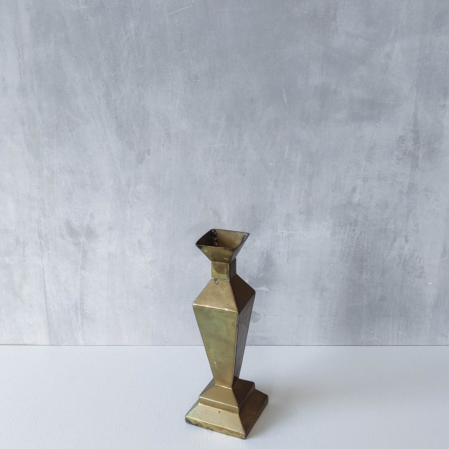 Vintage Art Deco style brass geometric cubist sculptural vase