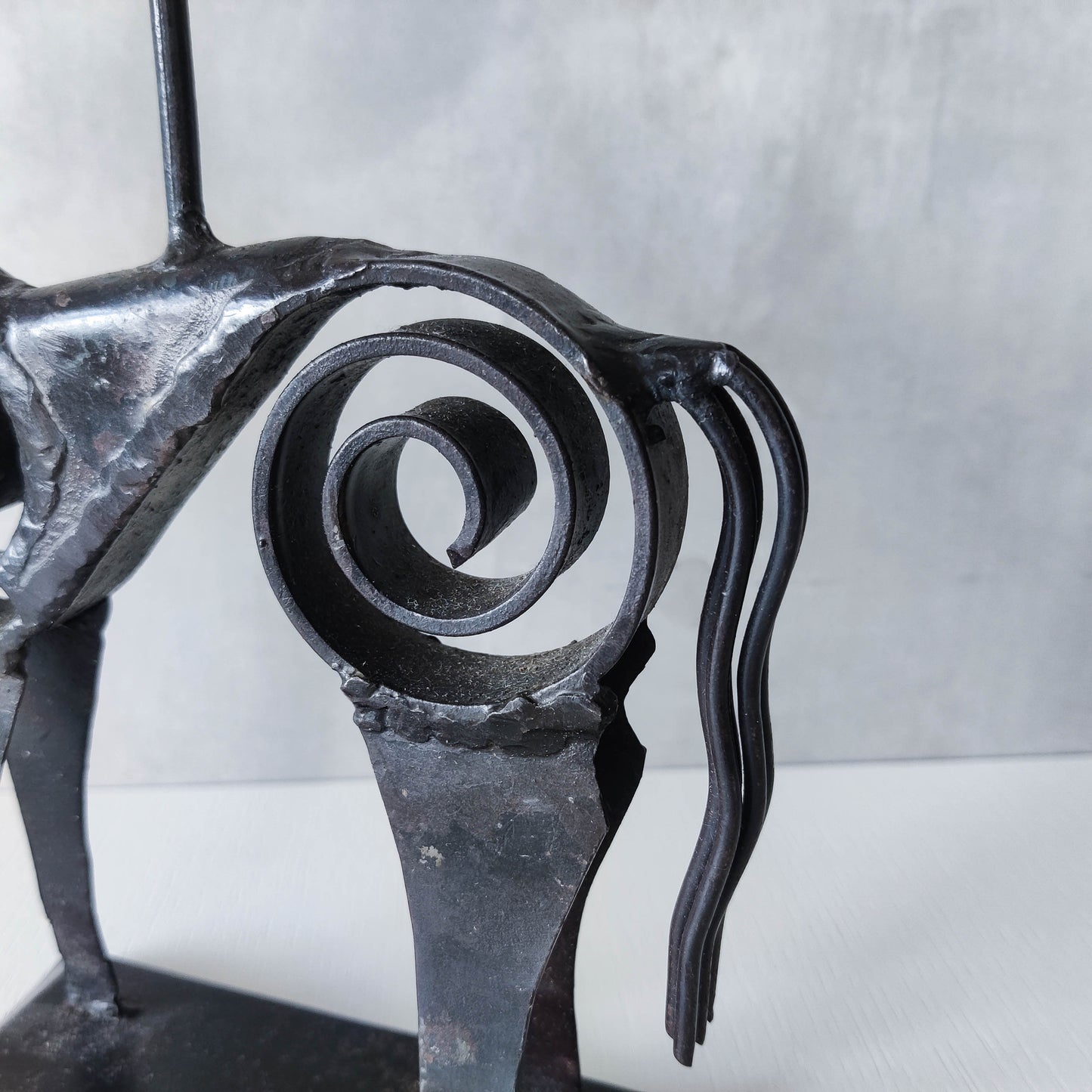 Hand forged steel vintage brutalist style welded horse candle holder